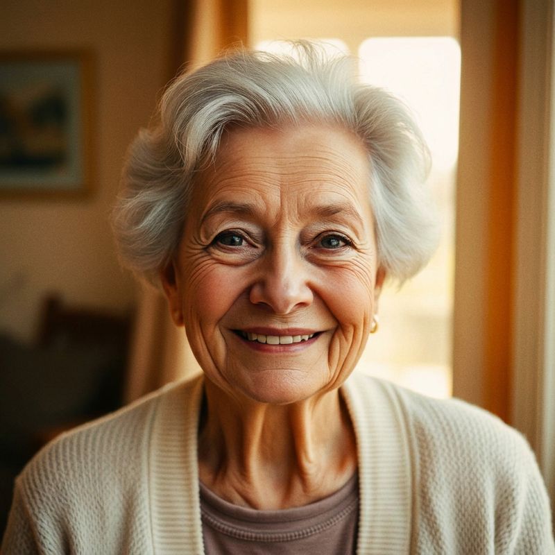 Great-grandmother in her late eighties, smiling softly